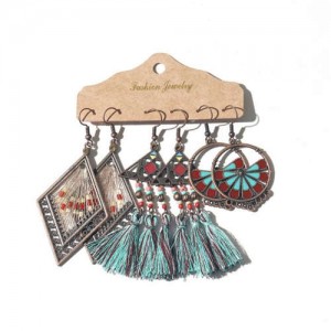 Boho Fashion Diamond Shape Floral Round Hoops Combo Wholesale Earrings Set