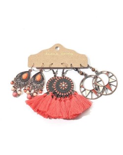 Red Tassel Korean Fashion Bohemian Wholesale Earrings Combo Set