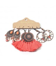 Red Tassel Korean Fashion Bohemian Wholesale Earrings Combo Set
