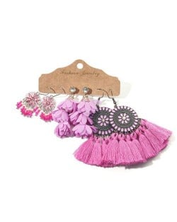 Pink Flowers Inspired Boho Fashion Women Tassel Wholesale Earrings Set
