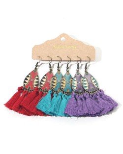 Oil-spot Glazed Tribe Style Cotton Threads Tassel Wholesale Women Drop Earrings Combo Set