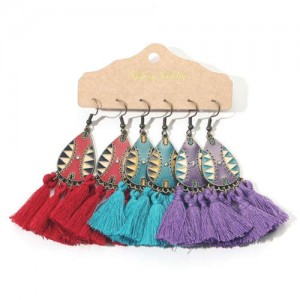 Oil-spot Glazed Tribe Style Cotton Threads Tassel Wholesale Women Drop Earrings Combo Set