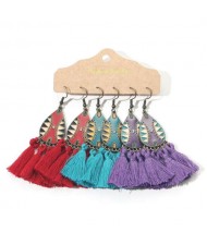 Oil-spot Glazed Tribe Style Cotton Threads Tassel Wholesale Women Drop Earrings Combo Set