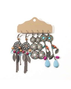 Multicolor Resin Gems Embellished Folk Style Women Bohemian Fashion Wholesale Earrings Set