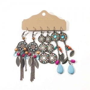 Multicolor Resin Gems Embellished Folk Style Women Bohemian Fashion Wholesale Earrings Set