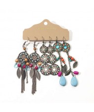 Multicolor Resin Gems Embellished Folk Style Women Bohemian Fashion Wholesale Earrings Set