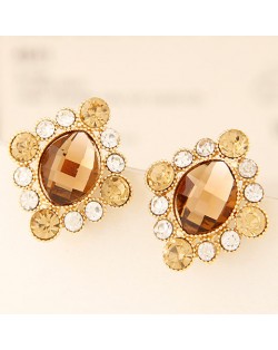 Baroque Style Rhinestone and Glass Rhombus Ear Studs