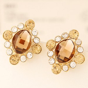 Baroque Style Rhinestone and Glass Rhombus Ear Studs - Champaign