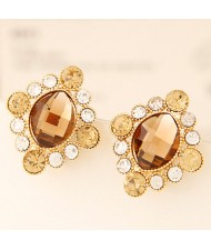 Baroque Style Rhinestone and Glass Rhombus Ear Studs - Champaign