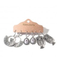 Vintage Owl Design Silver Tassel Bohemian Fashion 3 pcs Women Wholesale Earrings Set