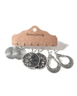 Vintage Waterdrop and Floral Silver Hoop Unique Bohemian Fashion 3 pcs Women Wholesale Earrings Set