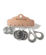 Vintage Waterdrop and Floral Silver Hoop Unique Bohemian Fashion 3 pcs Women Wholesale Earrings Set