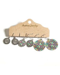 Vintage Round Flower Design Boho Style 3 pcs Women Wholesale Costume Earrings Set