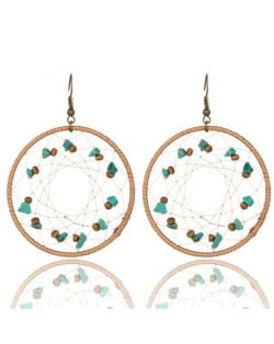 Ethnic Design Holiday Fashion Woven Mesh Large Round Hoop Earrings