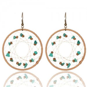 Ethnic Design Holiday Fashion Woven Mesh Large Round Hoop Earrings