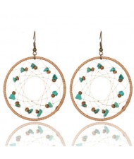 Ethnic Design Holiday Fashion Woven Mesh Large Round Hoop Earrings