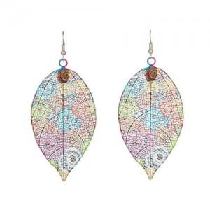 Ethnic Style European and American Exaggerated Geometric Hollow Design Enamel Wholesale Earrings - Leaves
