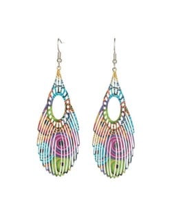 Ethnic Style European and American Exaggerated Geometric Hollow Design Enamel Wholesale Earrings - Feather