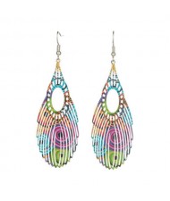 Ethnic Style European and American Exaggerated Geometric Hollow Design Enamel Wholesale Earrings - Feather