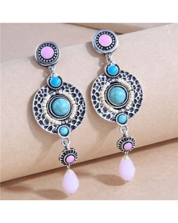 Turquoise and Resin Embellished Simple Water Drop Temperament Retro Wholesale Earrings