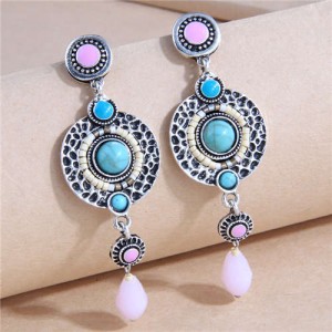 Turquoise and Resin Embellished Simple Water Drop Temperament Retro Wholesale Earrings