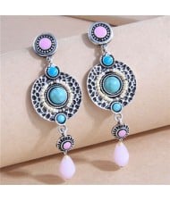 Turquoise and Resin Embellished Simple Water Drop Temperament Retro Wholesale Earrings