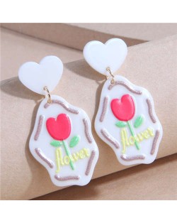 Korean Fashion Resin Rose Flower Love Theme Cloud Temperament Wholesale Women Stud Earrings