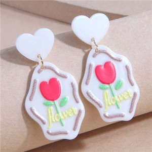 Korean Fashion Resin Rose Flower Love Theme Cloud Temperament Wholesale Women Stud Earrings