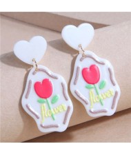 Korean Fashion Resin Rose Flower Love Theme Cloud Temperament Wholesale Women Stud Earrings