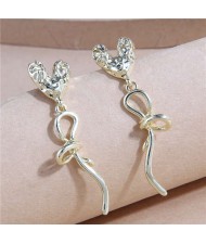 Korean Style All-match Love Heart and Bow Temperament Women Wholesale Stud Earrings - Golden