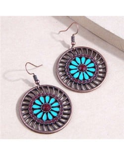 European and American Retro Fashion Blue Petals Metallic Wholesale Women Dangle Earrings