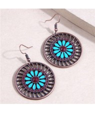 European and American Retro Fashion Blue Petals Metallic Wholesale Women Dangle Earrings