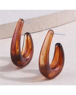 Fashionable Simple Resin Droplets Unique Design Women Wholesale Stud Earrings - Brown