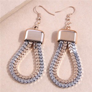 Mix Colors U.S. High Fashion Metallic Chain Waterdrop Shape Women Wholesale Dangle Costume Earrings