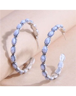 Retro Turquoise Inlaid Metallic Exaggerated Women Temperament Wholesale Fashion Earrings - White