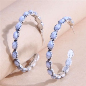 Retro Turquoise Inlaid Metallic Exaggerated Women Temperament Wholesale Fashion Earrings - White