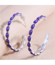 Retro Turquoise Inlaid Metallic Exaggerated Women Temperament Wholesale Fashion Earrings - Purple