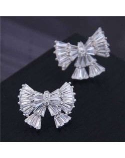 Korean Fashion Copper Micro-inlaid Cubic Zirconia Bowknot Women Temperament Wholesale Costume Earrings