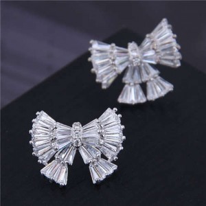 Korean Fashion Copper Micro-inlaid Cubic Zirconia Bowknot Women Temperament Wholesale Costume Earrings