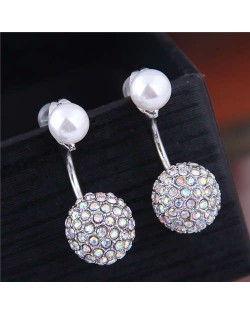 Korean Fashion Copper Cubic Zirconia Ball Shape Pearl Stud Wholesale Earrings