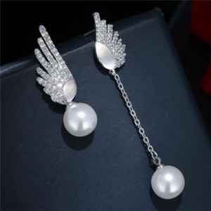 Korean Fashion Cubic Zirconia Angel Wings Asymmetric Women Wholesale Earrings