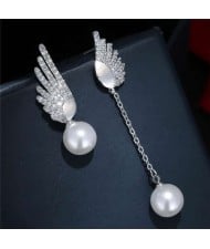 Korean Fashion Cubic Zirconia Angel Wings Asymmetric Women Wholesale Earrings