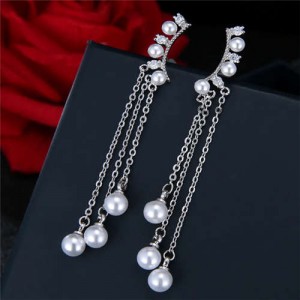Korean Fashion Office Lady Style Elegant Pearl Tassel Wholesale Stud Earrings