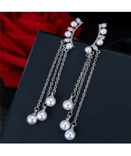 Korean Fashion Office Lady Style Elegant Pearl Tassel Wholesale Stud Earrings