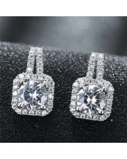 Super Shining Square Diamond Cubic Zirconia Evening Wear/ Bridal Fashion Stud Earrings