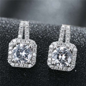 Super Shining Square Diamond Cubic Zirconia Evening Wear/ Bridal Fashion Stud Earrings