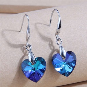 Gorgeous Ocean Fashion Blue Heart Women Crystal Wholesale Drop Earrings