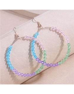 Korean Fashion Contrast Colors Beads Decorated Big Hoop Women Wholesale Costume Earrings