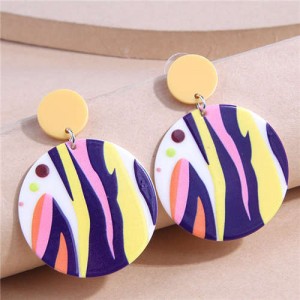 Graffiti Pattern Round Plate Women Temperament Wholesale Dangle Earrings