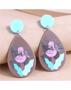 Korean Fashion Pink Bird Graffiti Design Bold Women Drop Wholesale Earrings